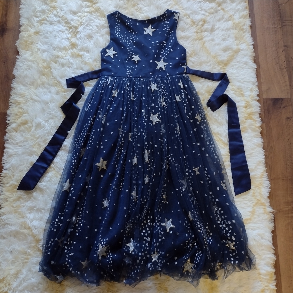 Girls Trish Scully Midnight Blue Holiday Dress with Silver Stars Size 8